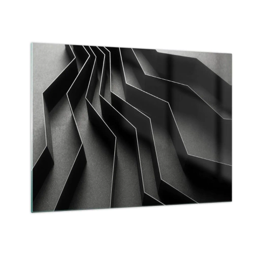 Cuadro sobre vidrio - Impresiones sobre Vidrio - Formas geométricas negras con profundidad y claroscuro. - 70x50cm - Orden espacial - Decoración de pared moderna para salón y dormitorio ARTTOR