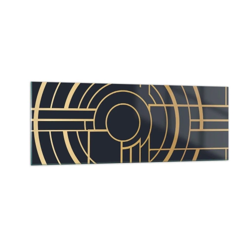 Cuadro sobre vidrio - Impresiones sobre Vidrio - Patrón geométrico con líneas doradas. - 140x50cm - Giro de los elementos - Decoración de pared moderna para salón y dormitorio ARTTOR