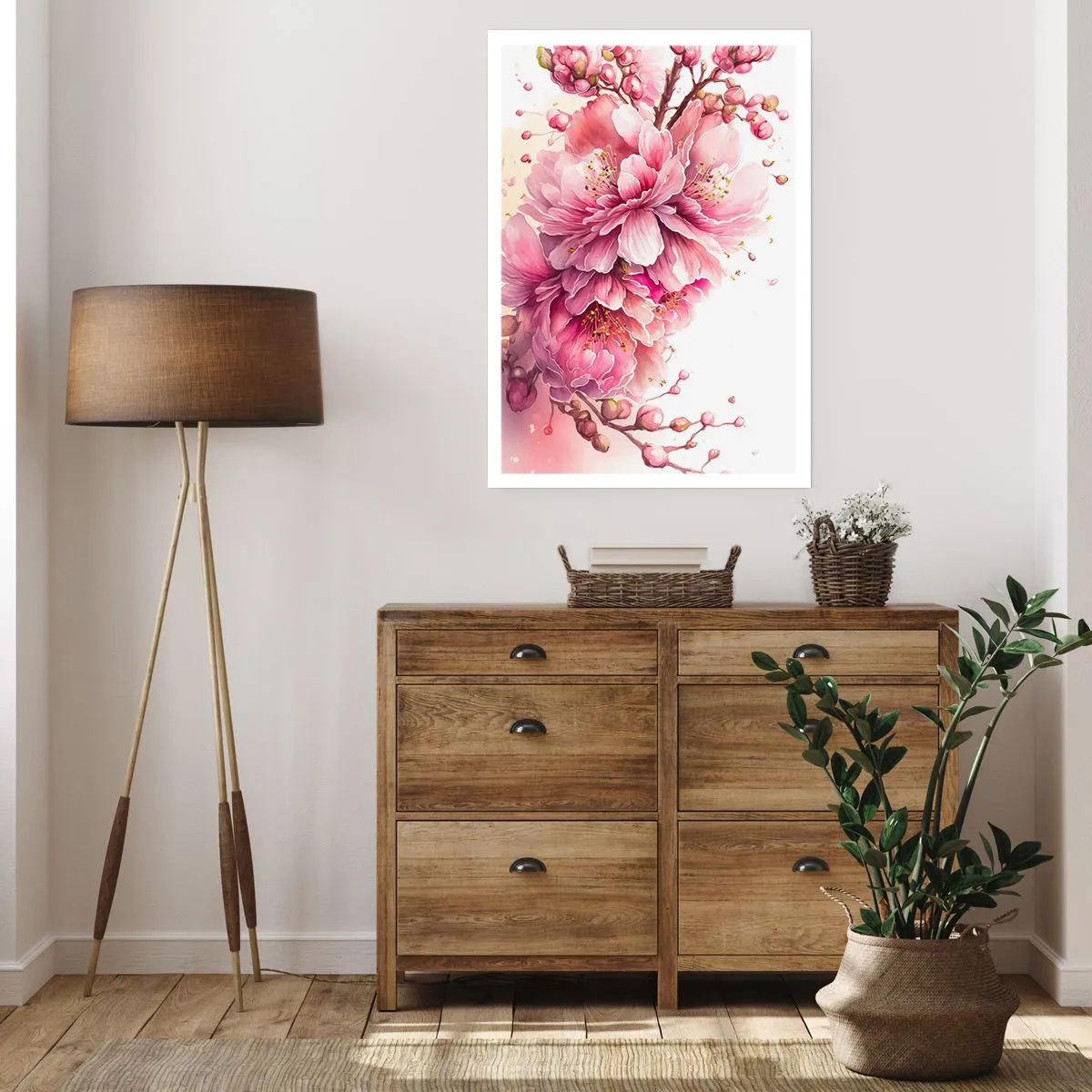 Póster - Delicadas flores de cerezo rosadas en plena floración sobre un fondo claro. - 50x70cm - Flor de cerezo - Decoración de pared moderna para salón y dormitorio ARTTOR