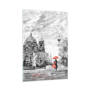 Cuadro sobre vidrio - Impresiones sobre Vidrio - Catedral de Berlín con acento rojo en tonos monocromáticos - 50x70cm - Reunión en Berlín - Decoración de pared moderna para salón y dormitorio ARTTOR
