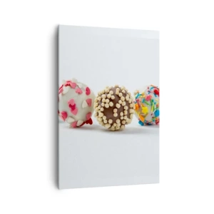 Cuadro sobre lienzo - Impresión de Imagen - Bombones coloridos con decoraciones sobre un fondo blanco. - 70x100cm - La vida puede ser dulce - Decoración de pared moderna para salón y dormitorio ARTTOR