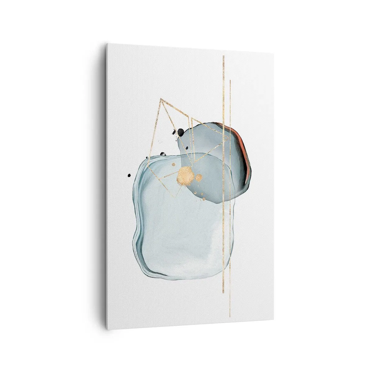 Cuadro sobre lienzo - Impresión de Imagen - Formas abstractas en tonos azules y dorados sobre un fondo blanco. - 80x120cm - Un estudio de gotas - Decoración de pared moderna para salón y dormitorio ARTTOR