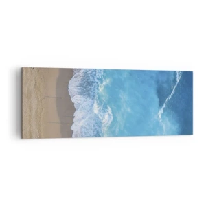 Cuadro sobre lienzo - Impresión de Imagen - Una vista de pájaro de la playa y las olas del mar. - 140x50cm - El poder del azul - Decoración de pared moderna para salón y dormitorio ARTTOR