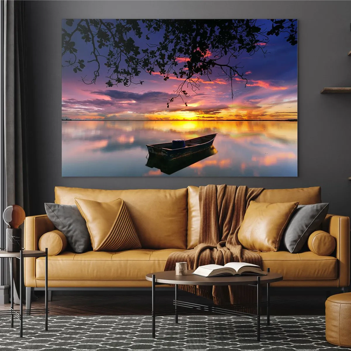 Cuadro sobre vidrio - Impresiones sobre Vidrio - Pareces estar colgado en medio de un círculo celestial… - 70x50cm - Un cielo de ensueño - Decoración de pared moderna para salón y dormitorio ARTTOR