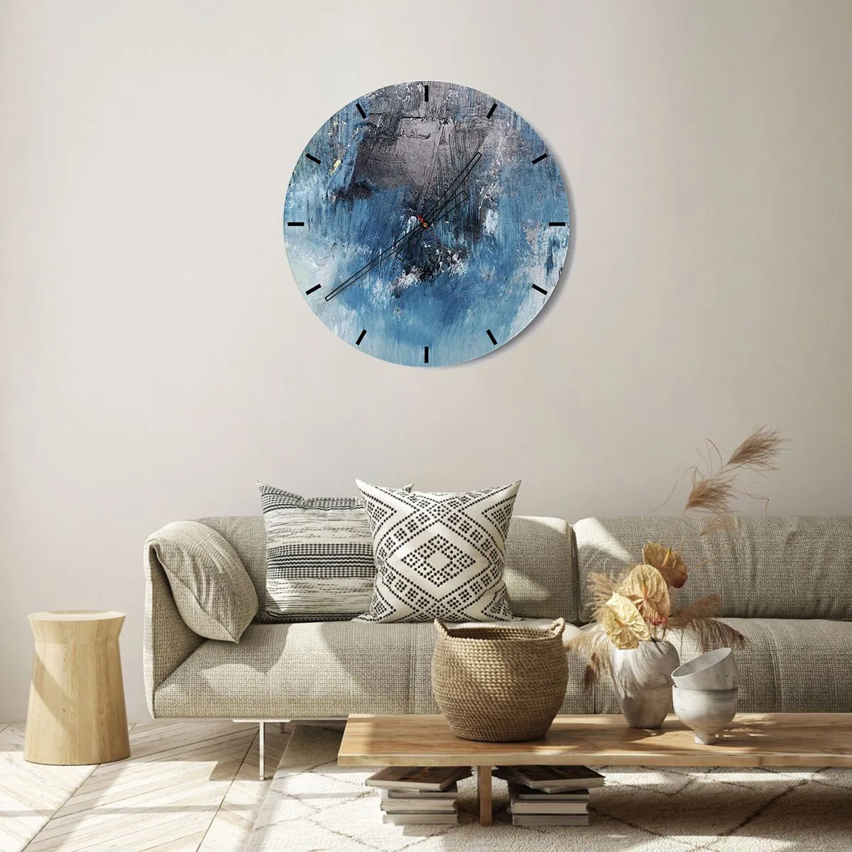 Reloj de pared - Reloj de vidrio - Textura abstracta en tonos azules - 30x30cm - Rapsodia celeste - Decoración de pared moderna para salón, cocina y dormitorio ARTTOR