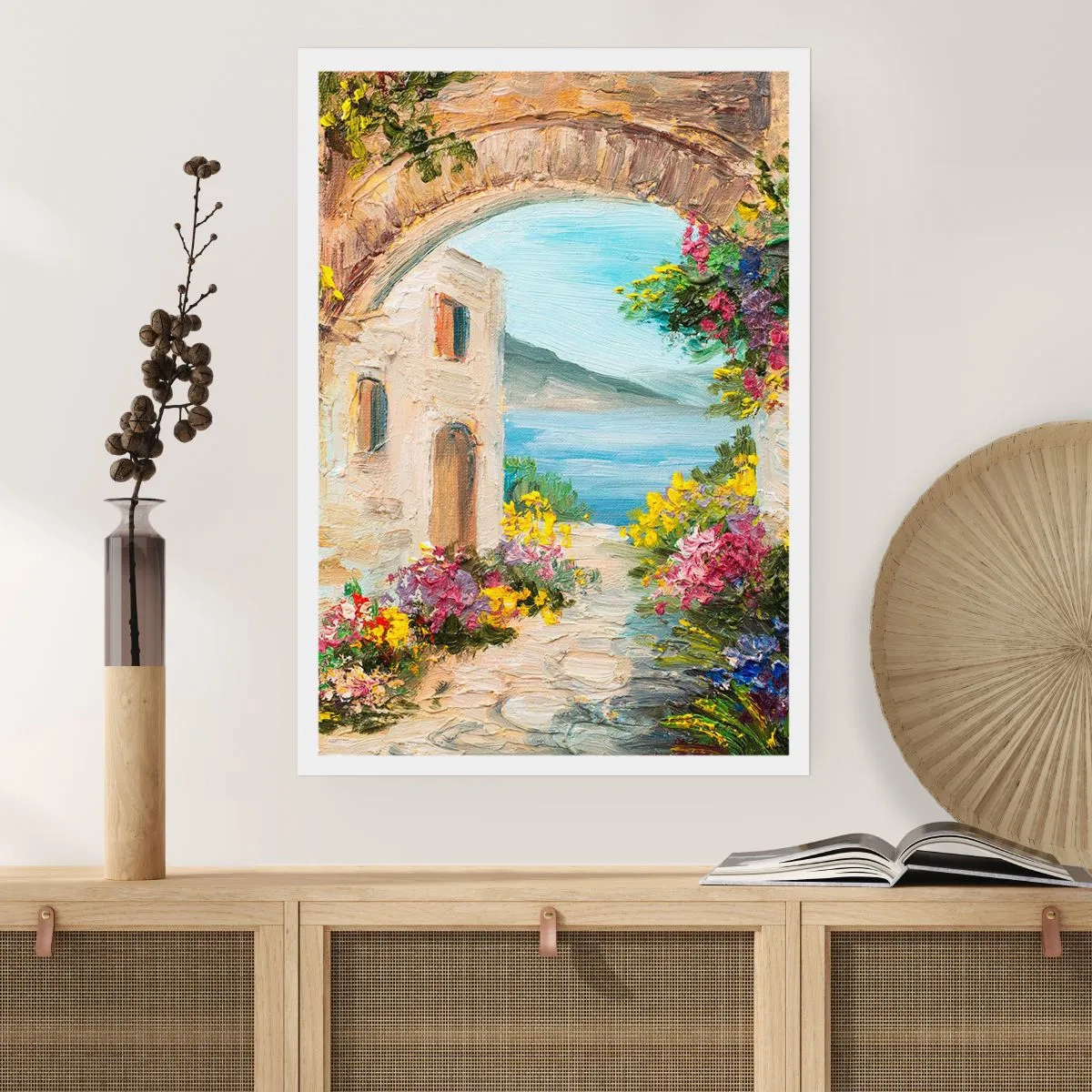 Póster - Arco de piedra con vistas al mar - 50x70cm - El encanto del paisaje costero - Decoración de pared moderna para salón y dormitorio ARTTOR