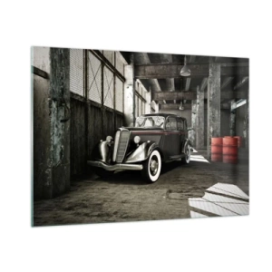 Cuadro sobre vidrio - Impresiones sobre Vidrio - Un coche clásico en un garaje con estilo - 100x70cm - La elegancia perdurable de los años 30. - Decoración de pared moderna para salón y dormitorio ARTTOR