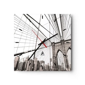 Reloj de pared - Reloj de vidrio - El puente de Brooklyn en monocromo - 30x30cm - Catedral de Nueva York - Decoración de pared moderna para salón y dormitorio ARTTOR