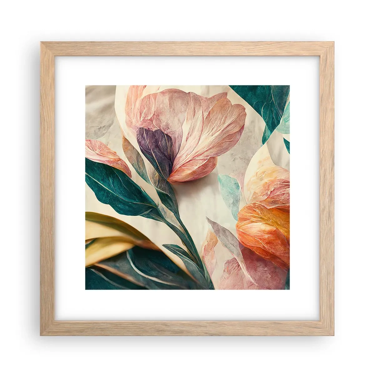 Póster en marco roble claro - Flores de las islas del sur - 30x30 cm