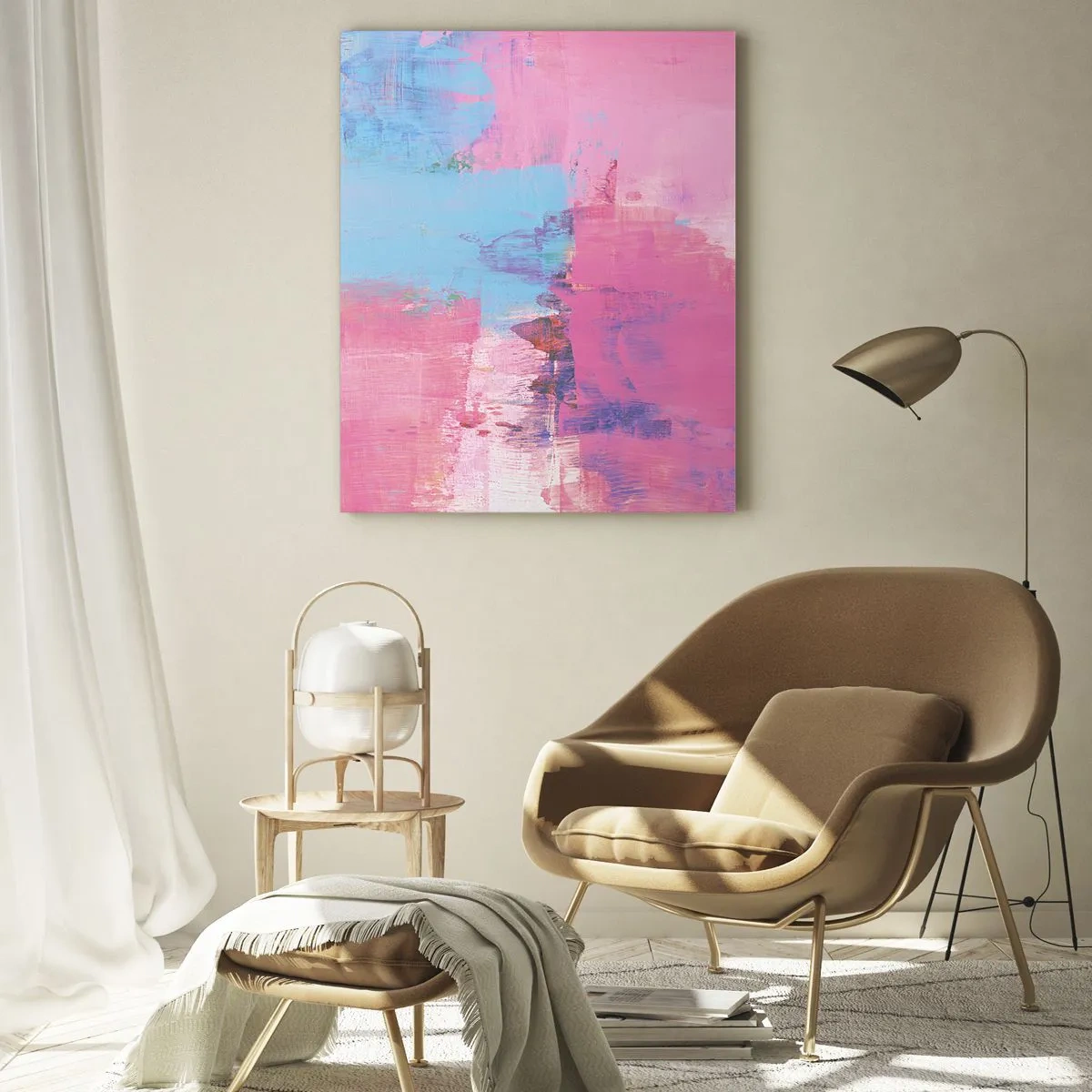 Cuadro sobre vidrio - Impresiones sobre Vidrio - Composición abstracta en rosa y azul. - 70x100cm - Rosa, azul y una pizca de luz - Decoración de pared moderna para salón y dormitorio ARTTOR