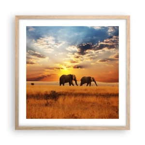 Póster en marco roble claro - Un paseo en familia - 50x50 cm