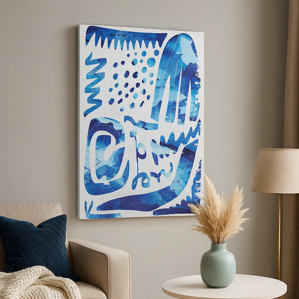 Cuadro sobre lienzo - Impresión de Imagen - Patrón abstracto en tonos azules - 50x70cm - Vuelta a las raíces - Decoración de pared moderna para salón y dormitorio ARTTOR