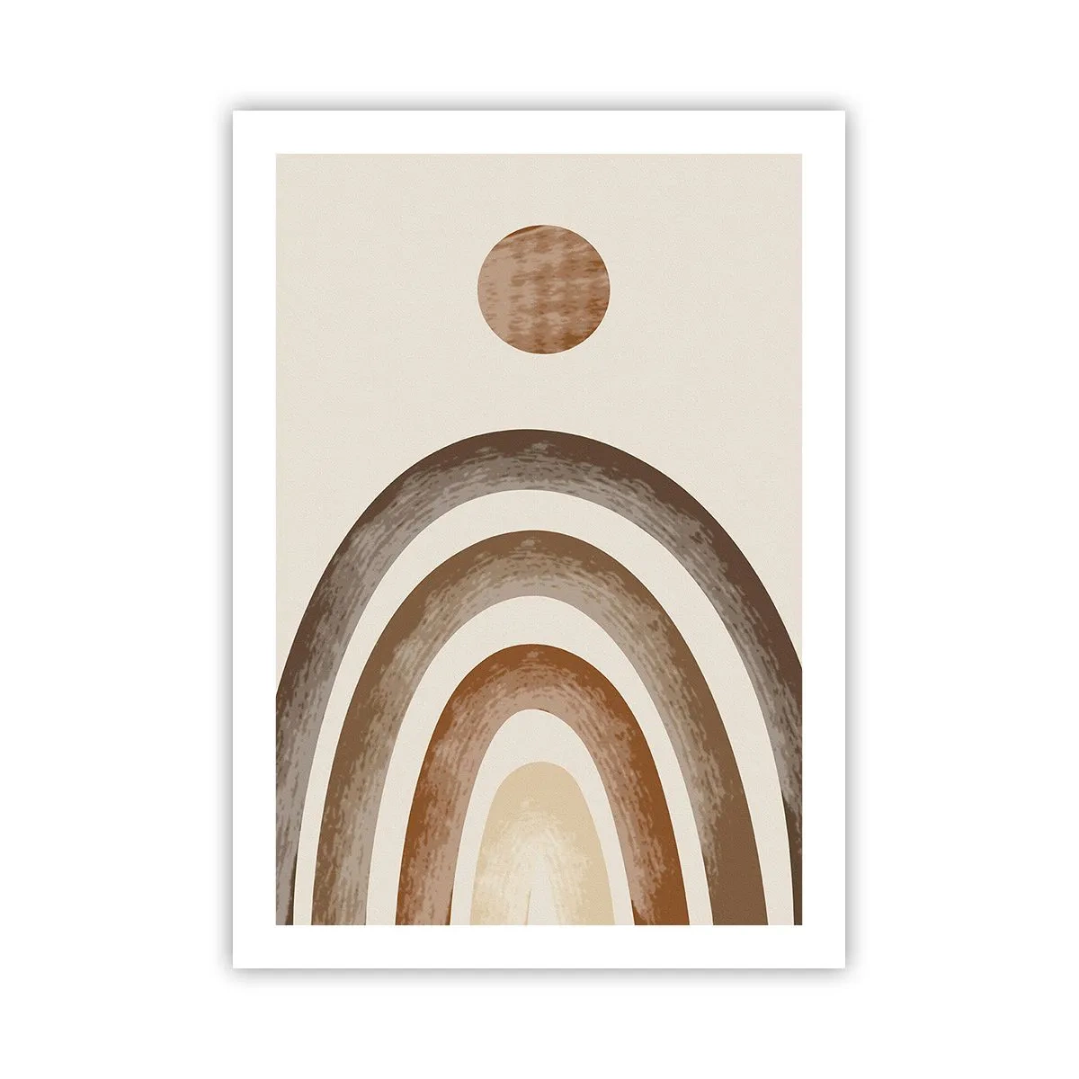 Póster - Motivo abstracto de arcos y sol en tonos tierra. - 50x70cm - En otro mundo - Decoración de pared moderna para salón y dormitorio ARTTOR