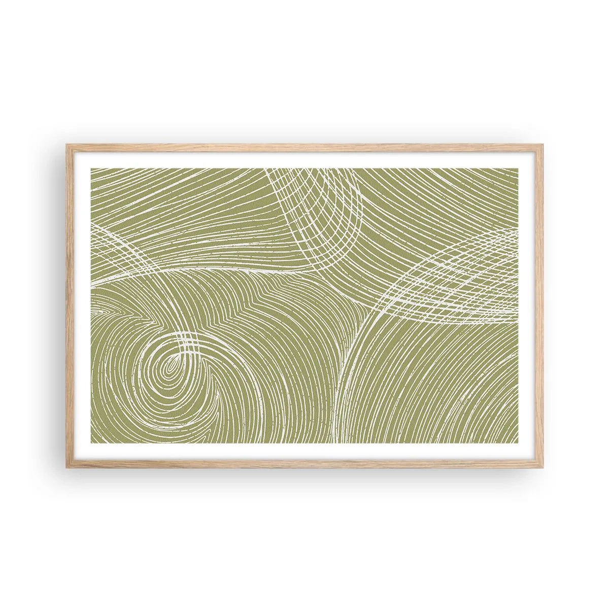 Póster en marco roble claro - Abstracción intrincada en blanco - 91x61 cm