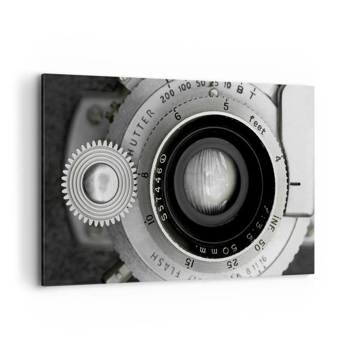 Cuadro sobre lienzo - Impresión de Imagen - La lente de una cámara antigua - 120x80cm - Una historia de Hollywood - Decoración de pared moderna para salón y dormitorio ARTTOR