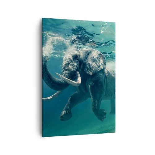 Cuadro sobre lienzo - Impresión de Imagen - Un elefante nadando bajo el agua en las profundidades turquesas. - 70x100cm - A todos nos gusta nadar - Decoración de pared moderna para salón y dormitorio ARTTOR