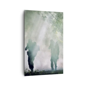 Cuadro sobre lienzo - Impresión de Imagen - Siluetas de soldados en un bosque rodeado de niebla. - 80x120cm - Uno para todos... - Decoración de pared moderna para salón y dormitorio ARTTOR