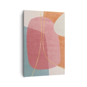 Cuadro sobre lienzo - Impresión de Imagen - Formas abstractas en colores pastel con líneas delicadas. - 70x100cm - Composición en pastel con hilos de oro - Decoración de pared moderna para salón y dormitorio ARTTOR