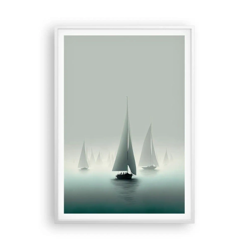 Póster en marco blanco - Día de niebla en alta mar - 70x100 cm