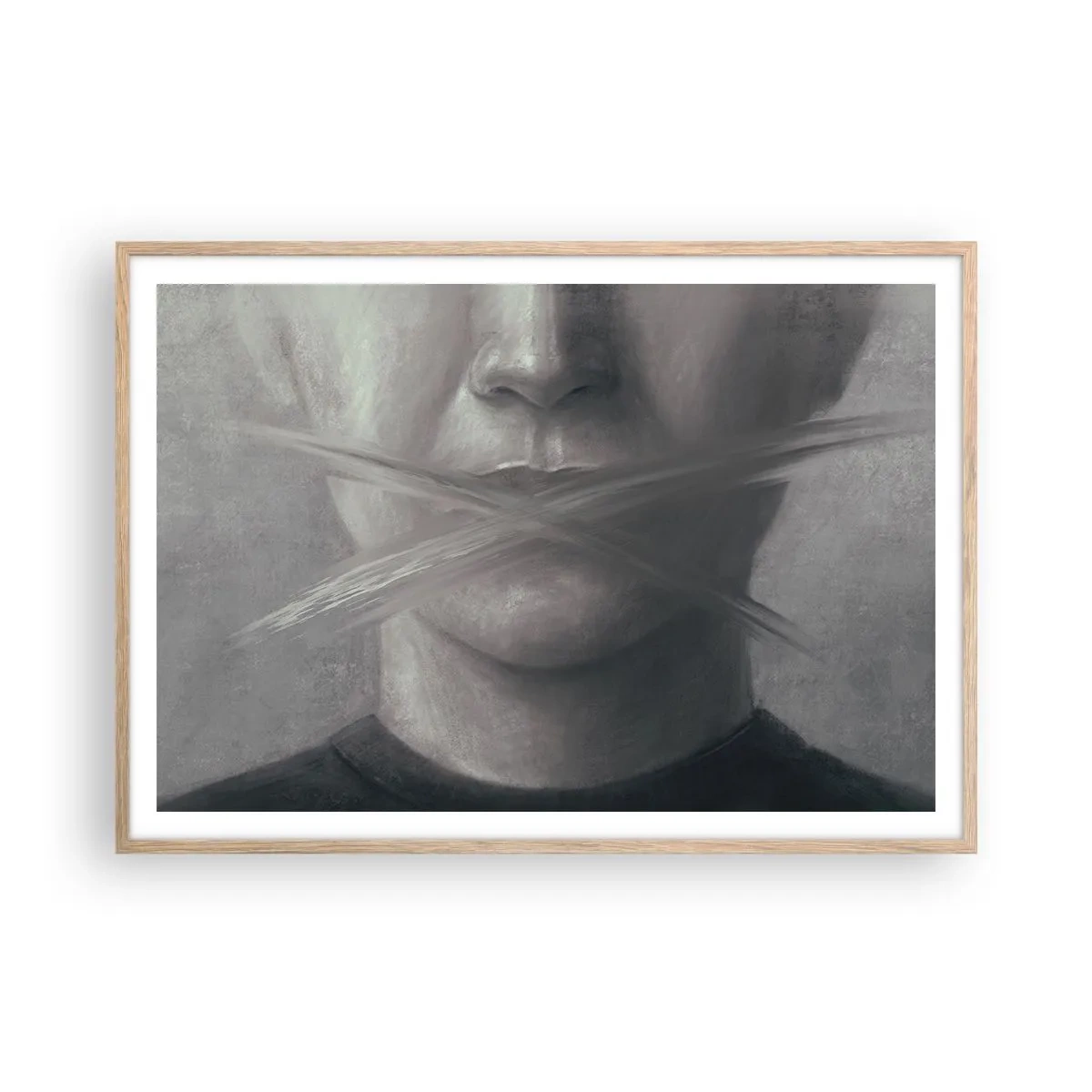 Póster en marco roble claro - Ni una palabra - 100x70 cm