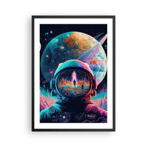 Póster en marco negro - Astronauta con el telón de fondo de un paisaje cósmico. - 50x70cm - Sueños de niño - Decoración de pared moderna para salón y dormitorio ARTTOR