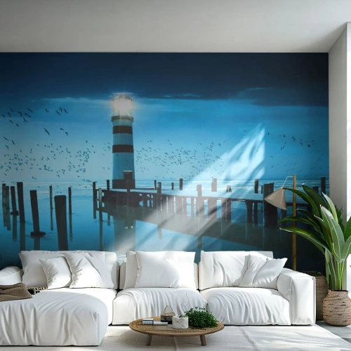 Fotomural Autadhesivo Deluxe Sticker - Sin miedo a la oscuridad - Paisaje, Faro, Puente de madera - 100x70 cm