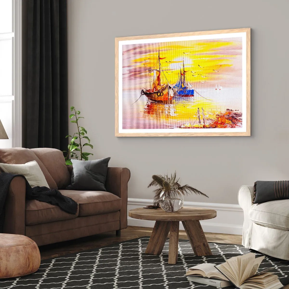 Póster en marco roble claro - Un merecido descanso en el puerto - 91x61 cm