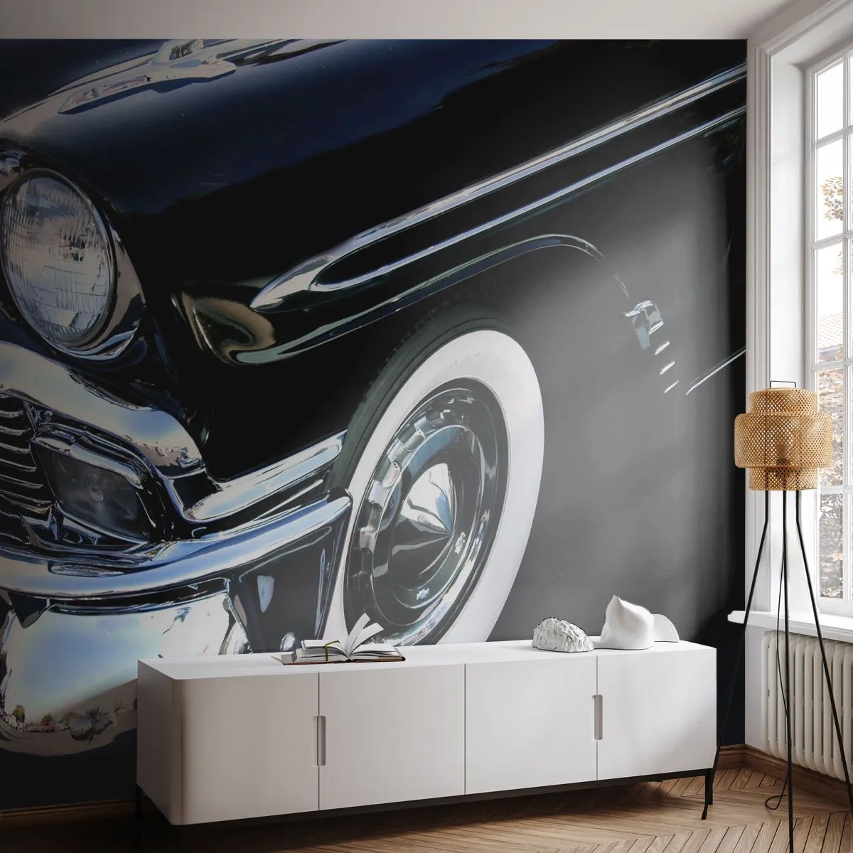 Fotomural Premium Canvas - Clásicos en plata, negro y blanco - Automotor, Auto, en blanco y negro - 250x175 cm