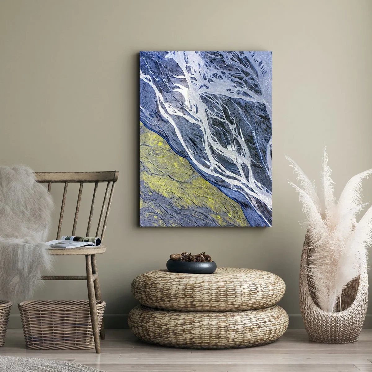 Cuadro sobre lienzo - Impresión de Imagen - Vista aérea abstracta de lechos de ríos serpenteantes - 50x70cm - Las pinturas rupestres de la naturaleza - Decoración de pared moderna para salón y dormitorio ARTTOR
