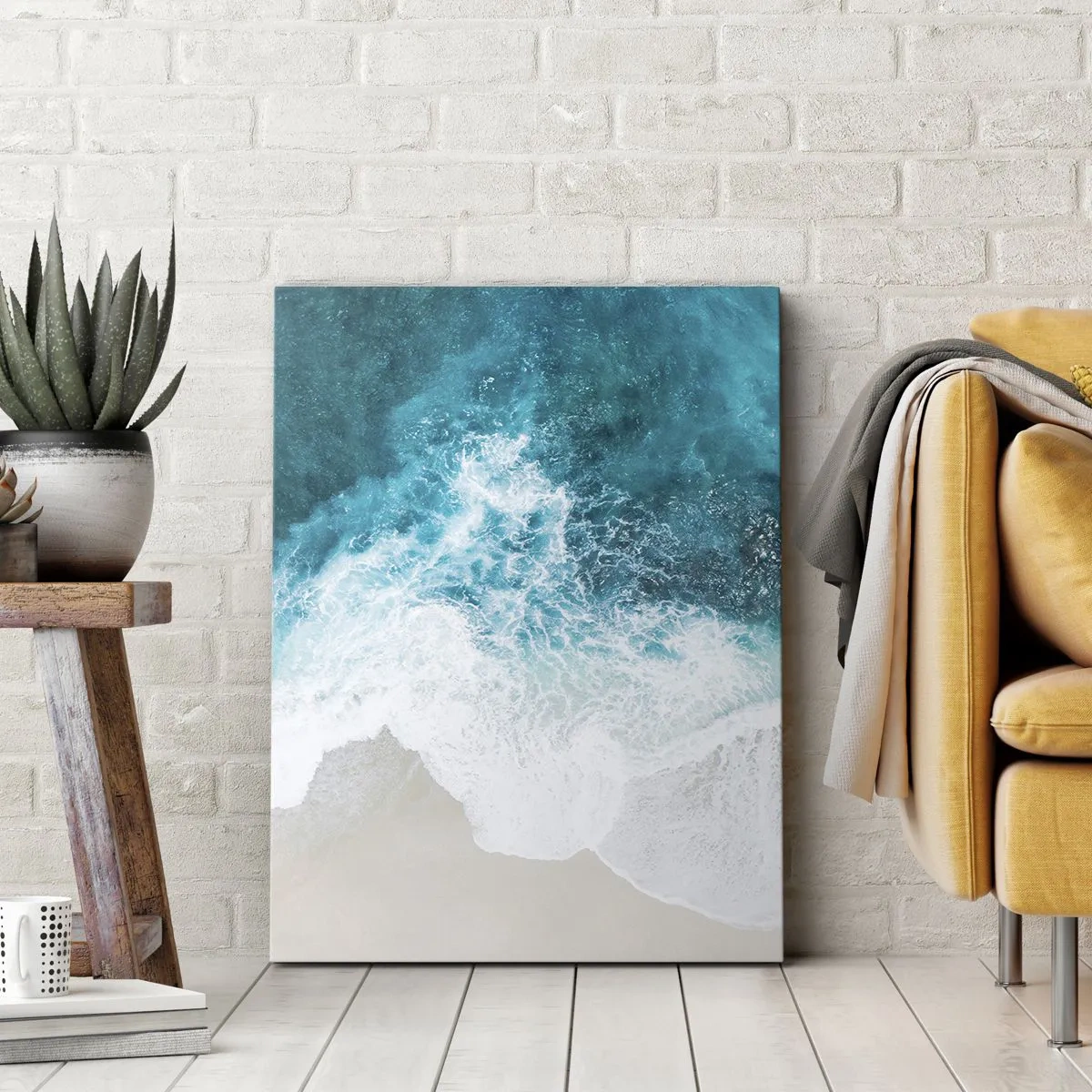 Cuadro sobre lienzo - Impresión de Imagen - Olas del océano turquesa sobre arena clara - 70x100cm - Una caricia natural - Decoración de pared moderna para salón y dormitorio ARTTOR