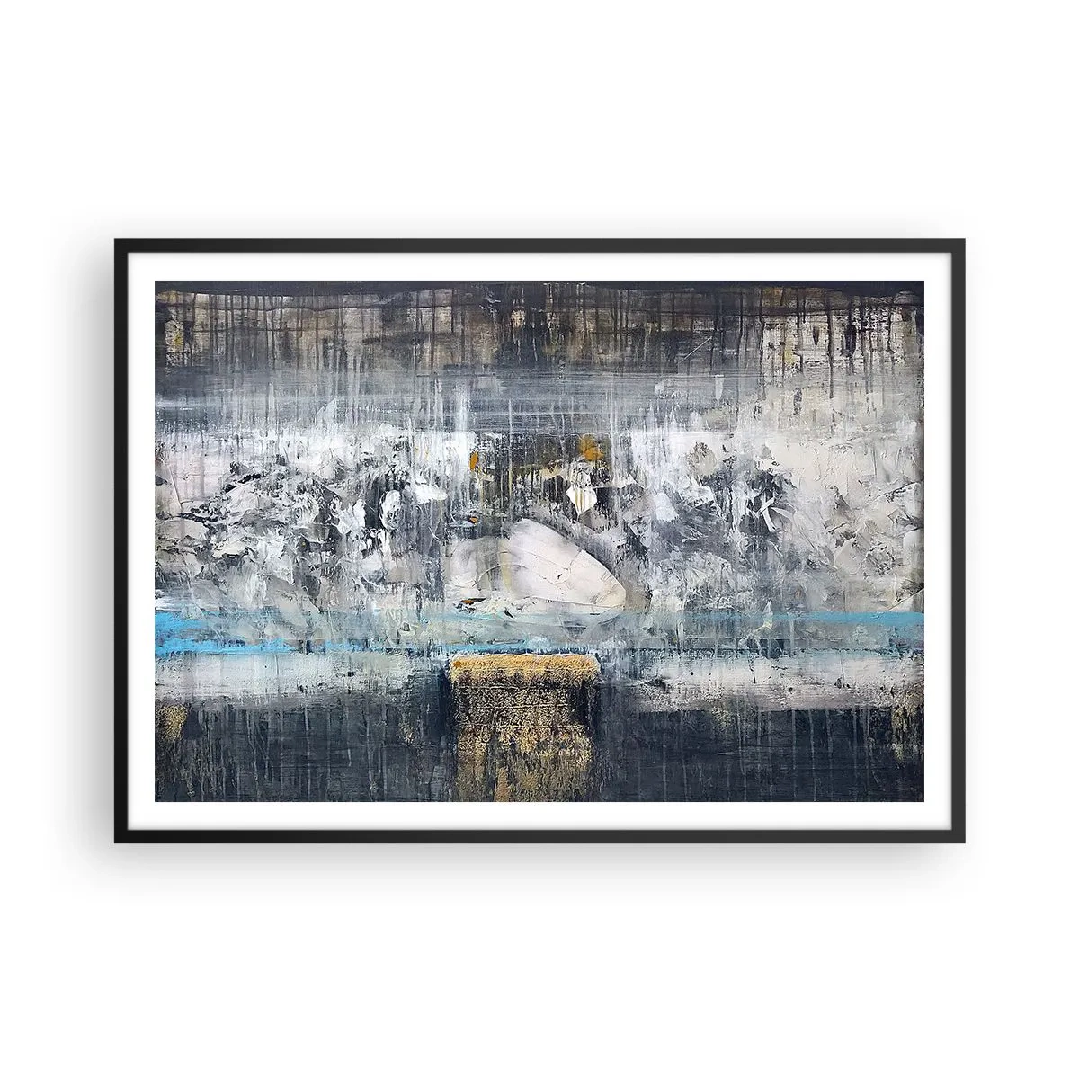 Póster en marco negro - Composición abstracta en tonos fríos - 100x70cm - Hielo abstracto - Decoración de pared moderna para salón y dormitorio ARTTOR