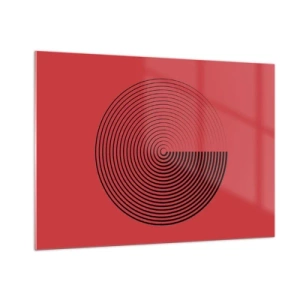 Cuadro sobre vidrio - Impresiones sobre Vidrio - Círculos concéntricos negros sobre fondo rojo - 100x70cm - Movimiento circular - Decoración de pared moderna para salón y dormitorio ARTTOR