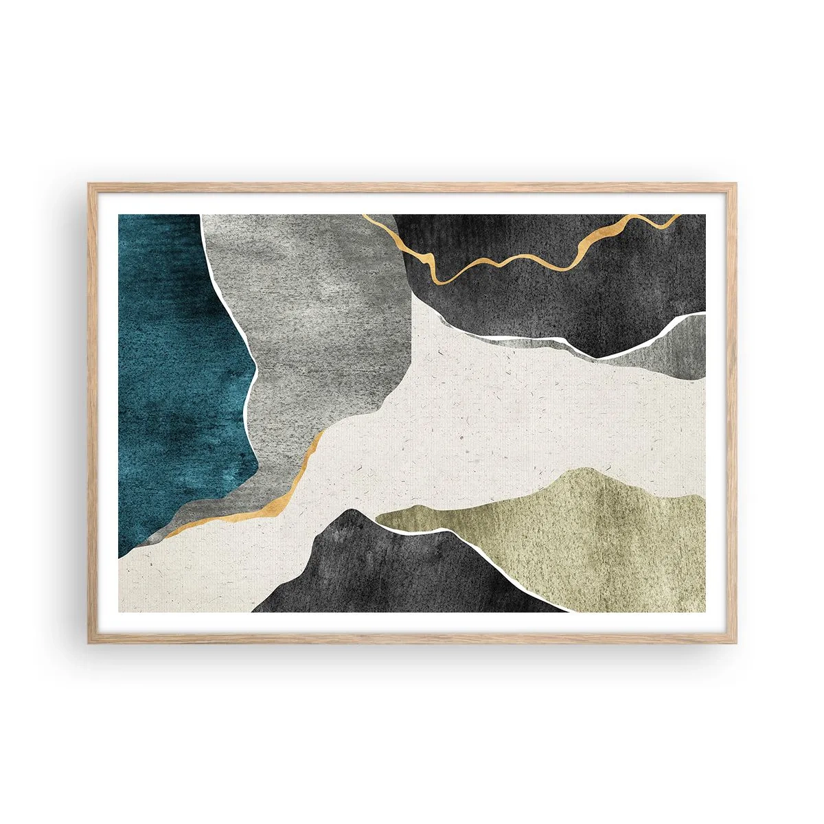 Póster en marco roble claro - Composición en mosaico con una hebra de oro - 100x70 cm