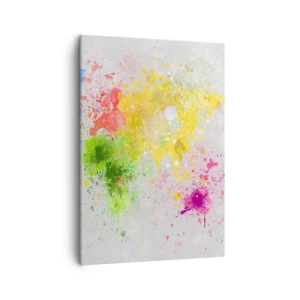 Cuadro sobre lienzo - Impresión de Imagen - Un mapa del mundo en una colorida interpretación de acuarela. - 50x70cm - Todos los colores del mundo - Decoración de pared moderna para salón y dormitorio ARTTOR