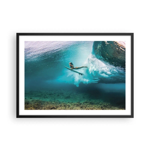 Póster en marco negro - Surfista bajo una ola en el agua azul del océano - 70x50cm - Mundo submarino - Decoración de pared moderna para salón y dormitorio ARTTOR