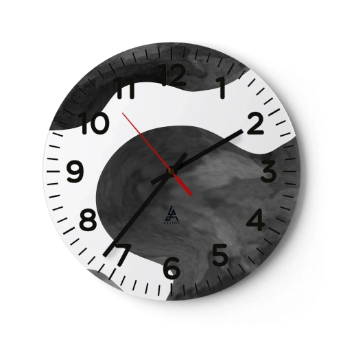 Reloj de pared - Reloj de vidrio - El blanco fluye sobre el negro - 30x30 cm