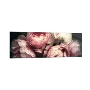 Cuadro sobre vidrio - Impresiones sobre Vidrio - Un ramo de rosas en delicados tonos rosa y blanco. - 160x50cm - El encanto de la belle époque - Decoración de pared moderna para salón y dormitorio ARTTOR