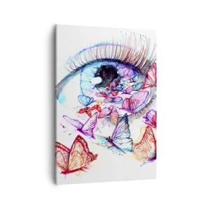 Cuadro sobre lienzo - Impresión de Imagen - Un ojo de acuarela rodeado de mariposas coloridas. - 50x70cm - El encanto de los ojos de cuento de hadas - Decoración de pared moderna para salón y dormitorio ARTTOR