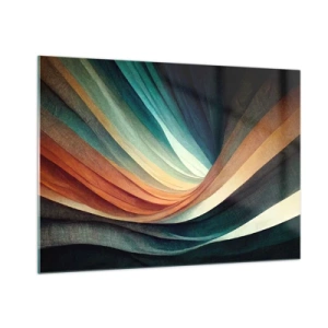 Cuadro sobre vidrio - Impresiones sobre Vidrio - Ondas coloridas en tonos turquesa, naranja y beige. - 100x70cm - Tejido de colores - Decoración de pared moderna para salón y dormitorio ARTTOR