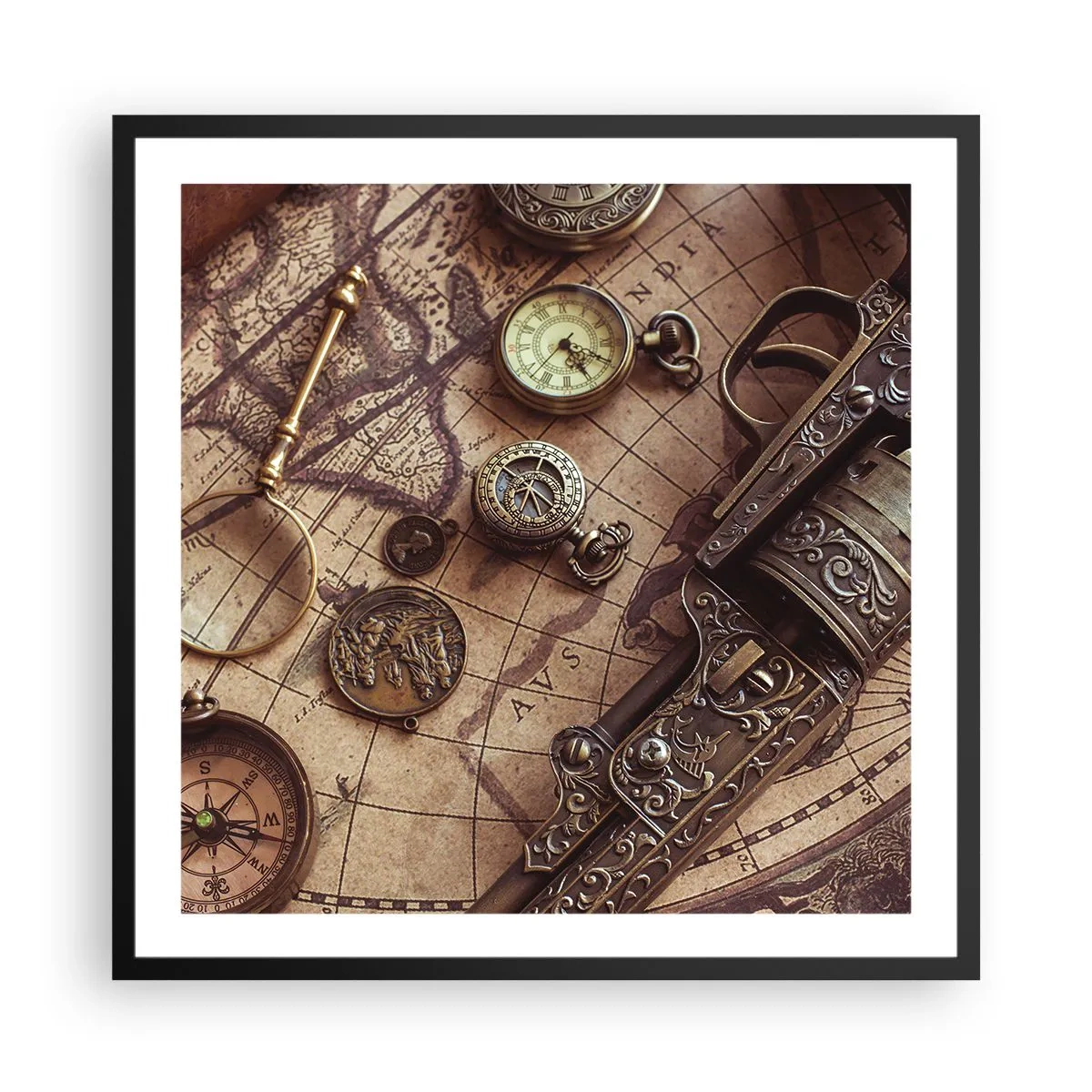 Póster en marco negro - La aventura llama - 60x60 cm
