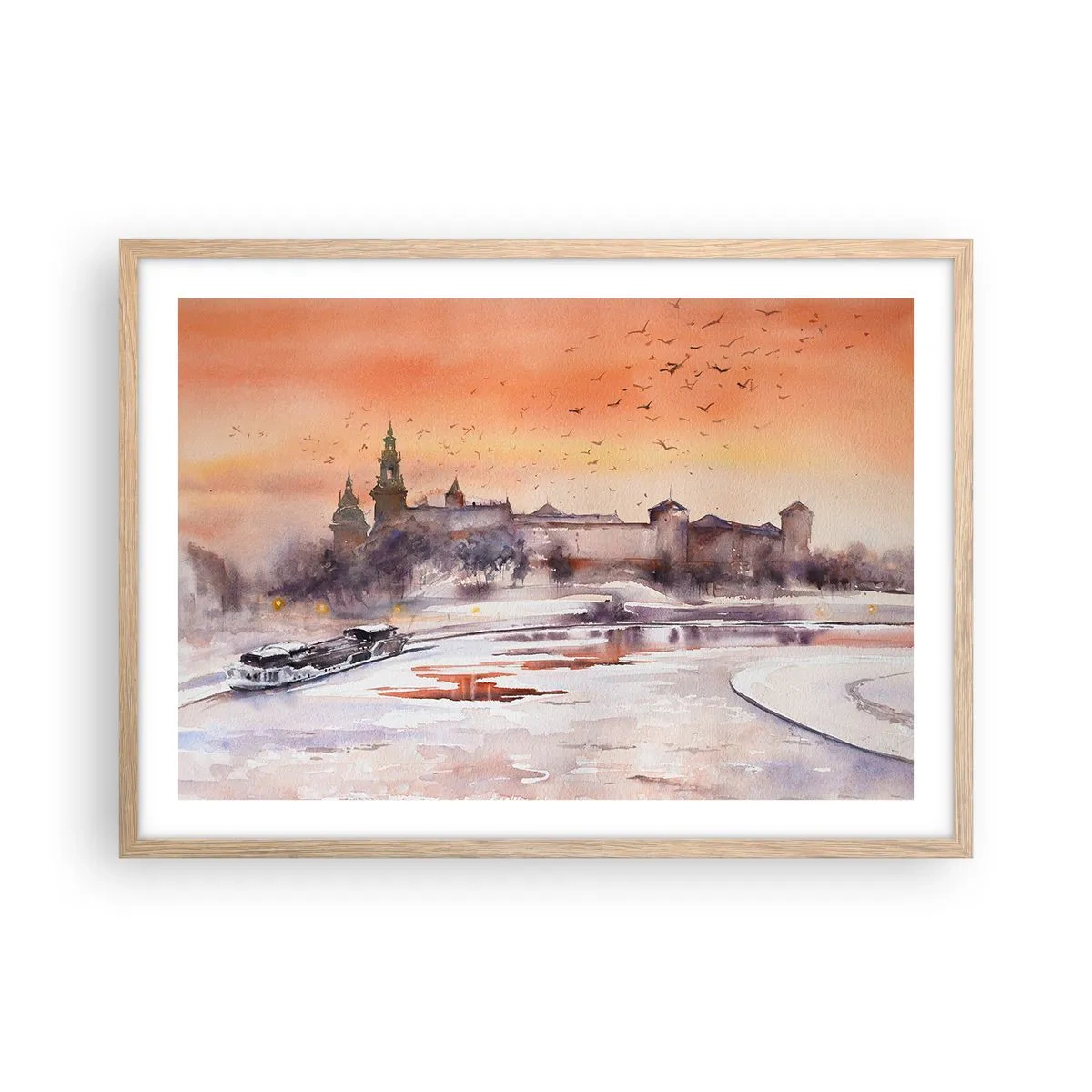Póster en marco roble claro - Atardecer real - 70x50 cm