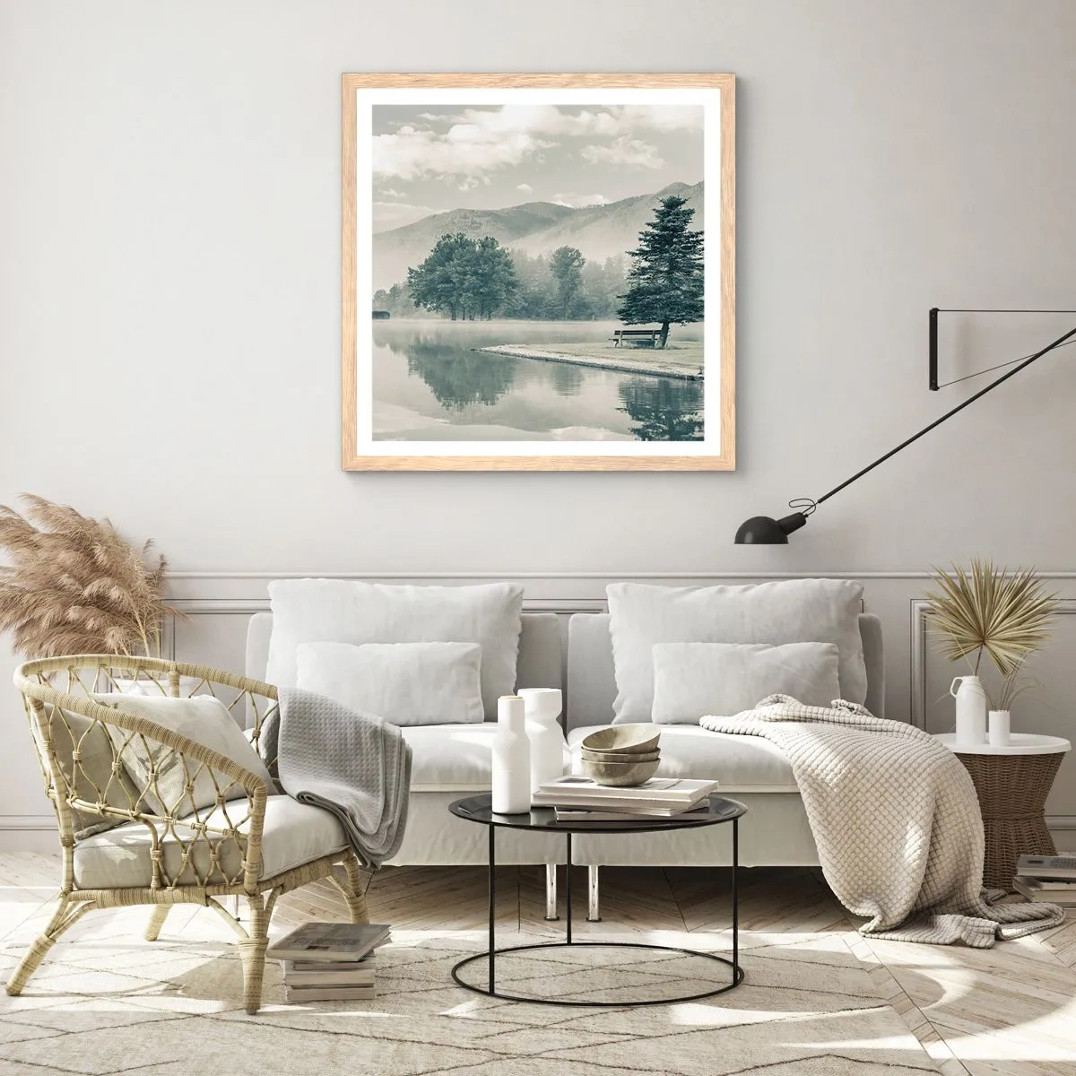Póster en marco roble claro - El lago sigue durmiendo - 50x50 cm