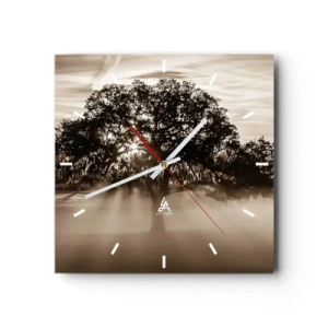 Reloj de pared - Reloj de vidrio - Rayos de sol brillando a través de un árbol solitario. - 30x30cm - Un árbol de buenas noticias  - Decoración de pared moderna para salón y dormitorio ARTTOR