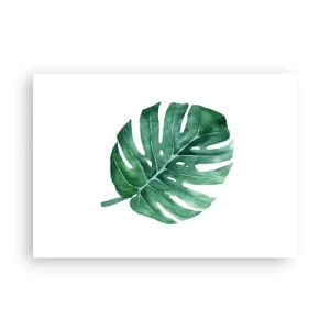 Póster - Hoja de monstera verde en estilo minimalista - 100x70cm - Concepto verde - Decoración de pared moderna para salón y dormitorio ARTTOR