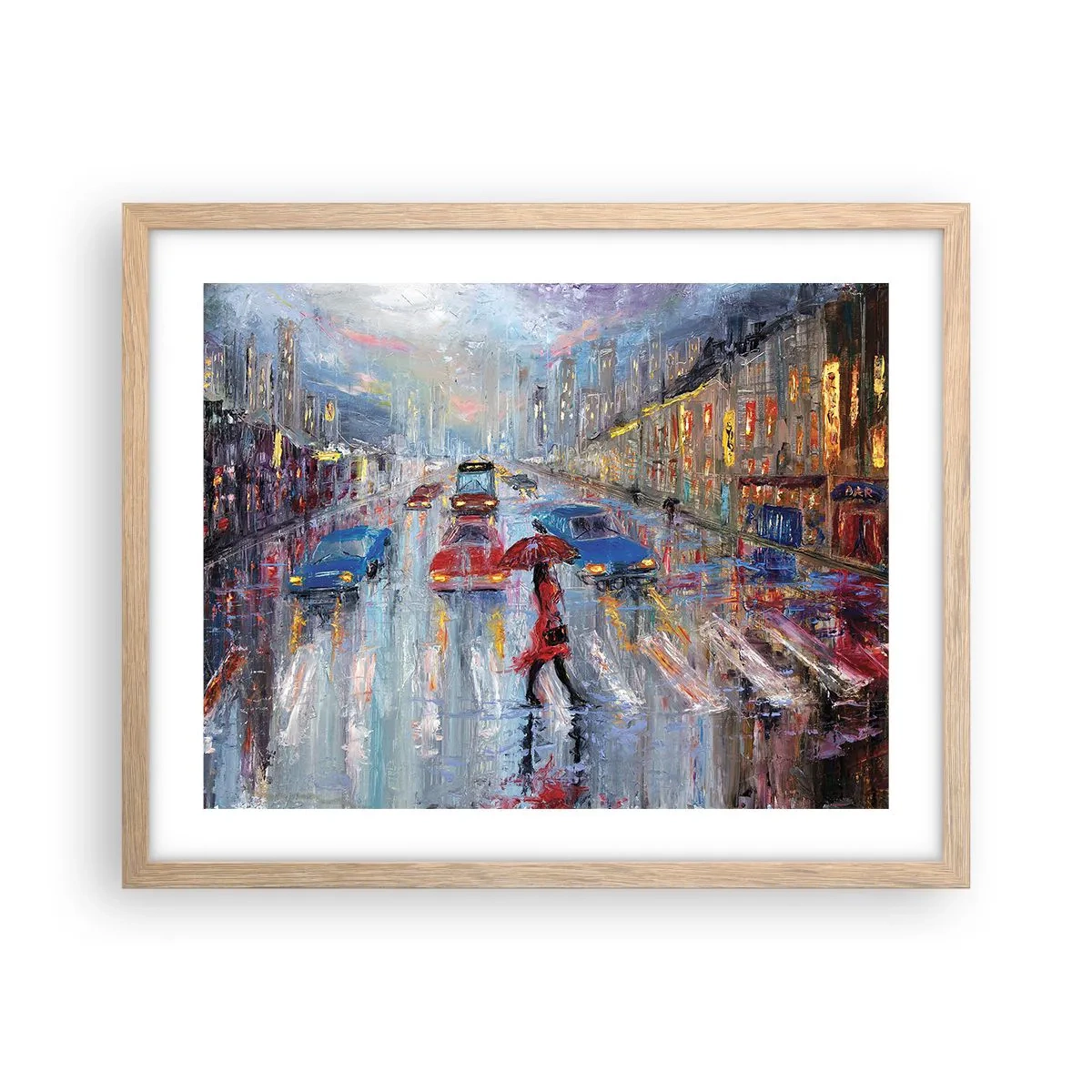 Póster en marco roble claro - Una tarde de lluvia en la ciudad - 50x40 cm