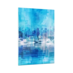 Cuadro sobre vidrio - Impresiones sobre Vidrio - Un panorama urbano moderno en tonos azules - 50x70cm - La urbe azul - Decoración de pared moderna para salón y dormitorio ARTTOR