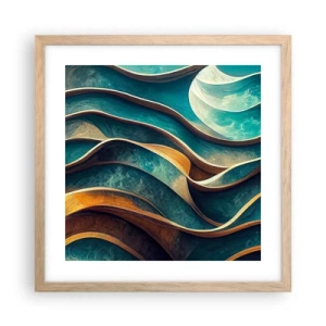 Póster en marco roble claro - Meandros de azul - 40x40 cm