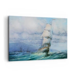Cuadro sobre lienzo - Impresión de Imagen - Un barco en un mar tempestuoso - 120x80cm - Viento en popa - Decoración de pared moderna para salón y dormitorio ARTTOR