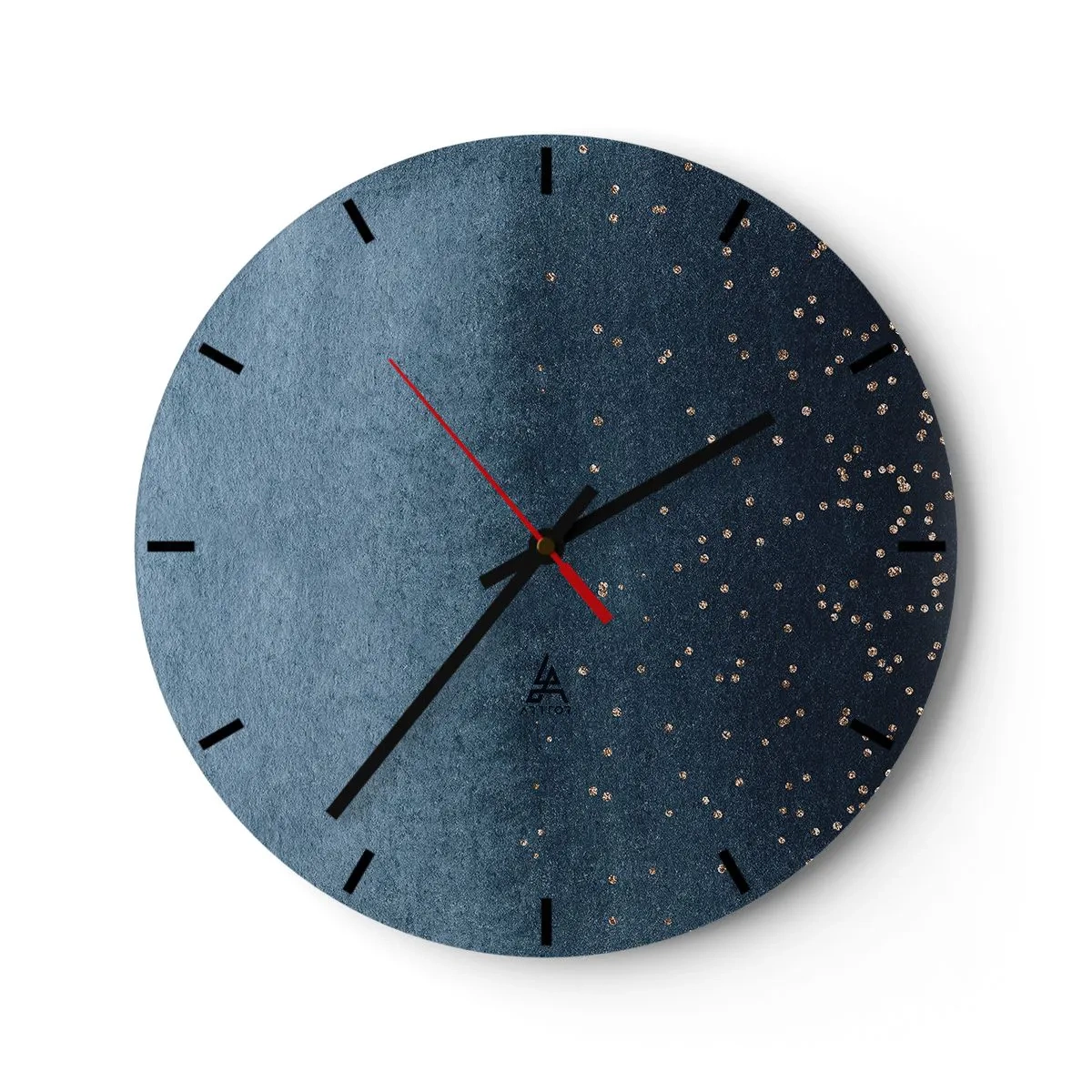 Reloj de pared - Reloj de vidrio - Textura azul marino con pequeños puntos dorados. - 30x30cm - Composición - fases azules - Decoración de pared moderna para salón, cocina y dormitorio ARTTOR