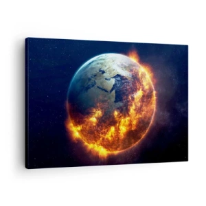 Cuadro sobre lienzo - Impresión de Imagen - El planeta Tierra en llamas en el espacio exterior - 70x50cm - La llama del apocalipsis - Decoración de pared moderna para salón y dormitorio ARTTOR
